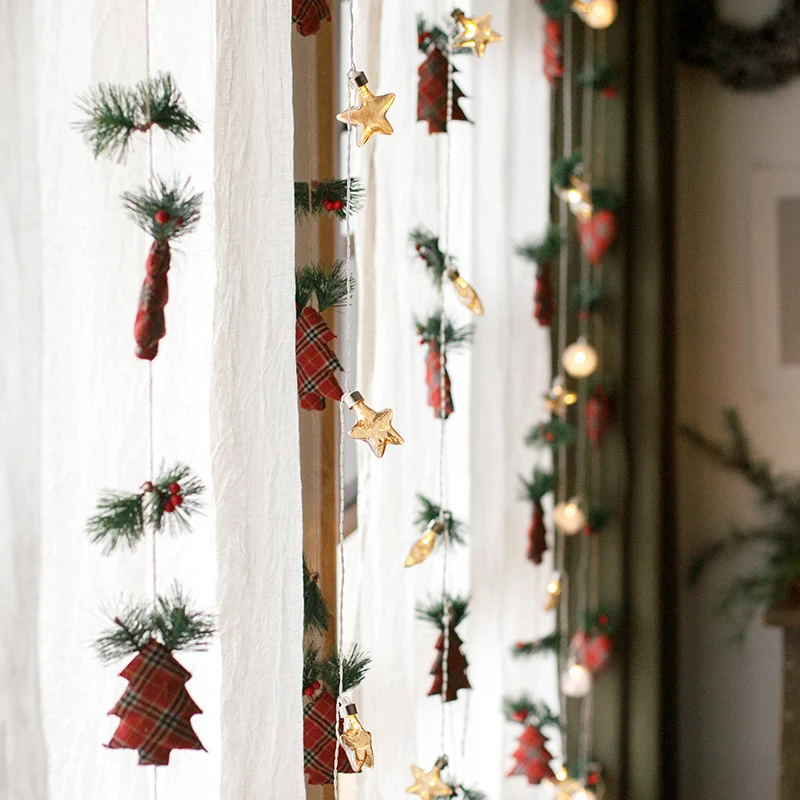 Тканевый клетчатый декоративный шнурок со звездами рождественское подвесное