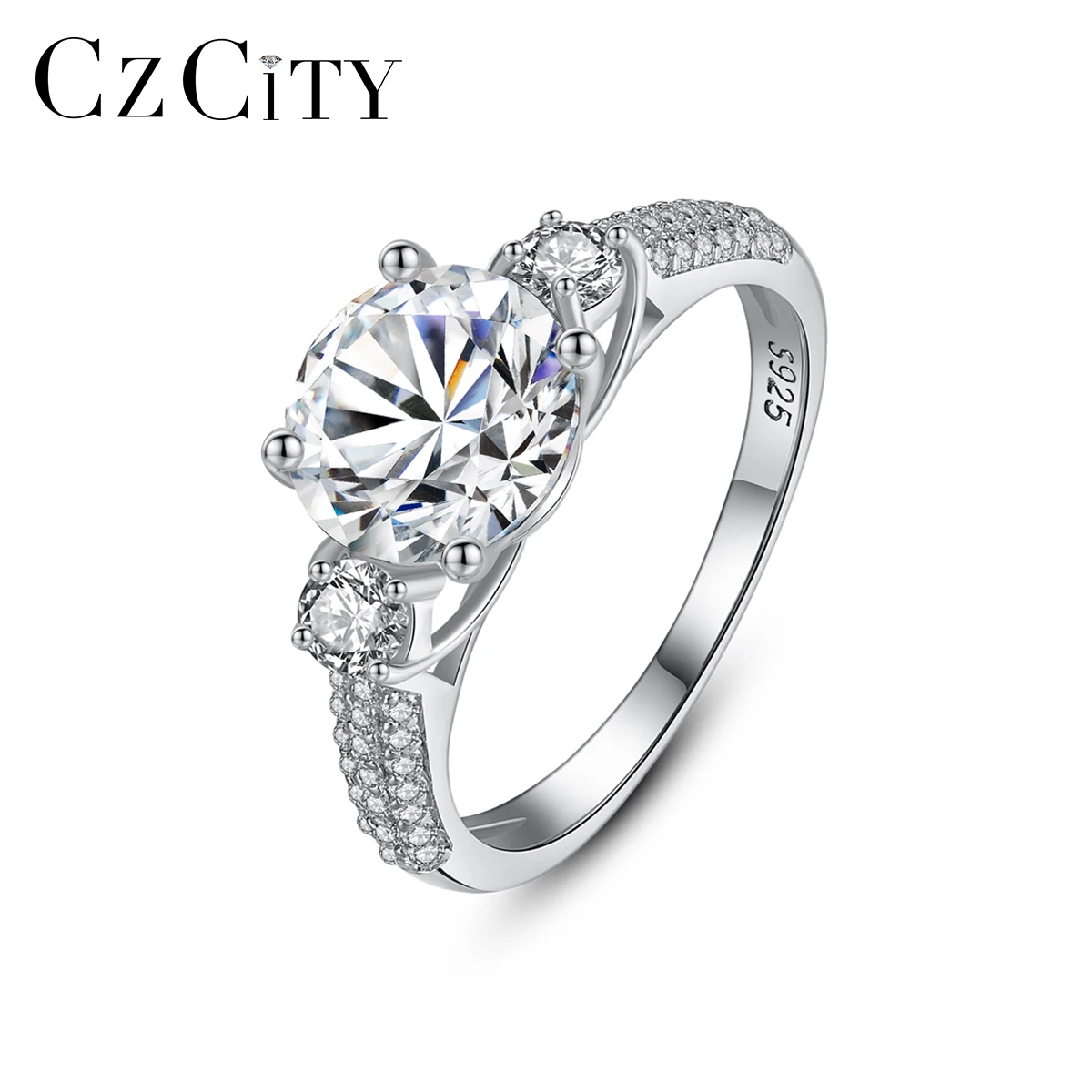 CZCITY Классический 925 стерлингового серебра Блестящий кубического циркония