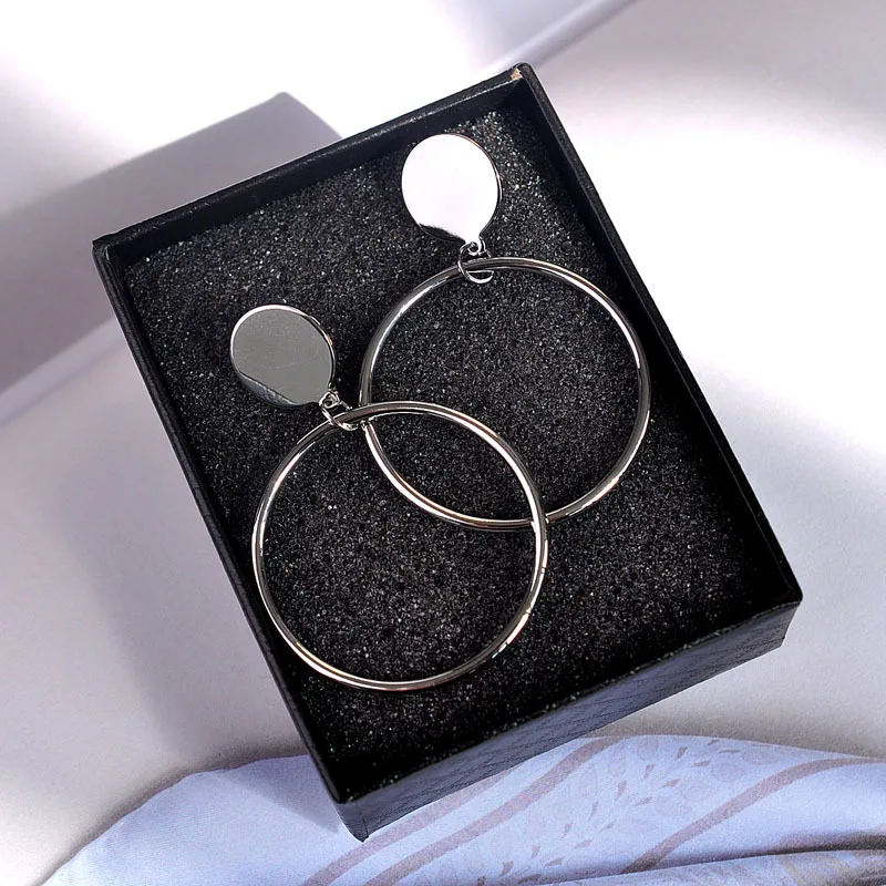 Простые Модные золотистые посеребренные геометрические большие круглые серьги