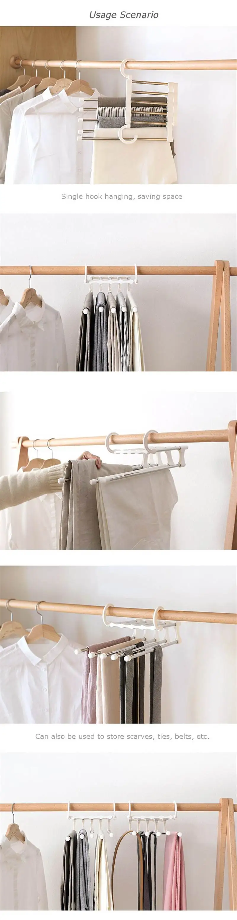 Newest Fashion 5 in 1 Pant Rack Shelves Stainless Steel Clothes Hangers Multi-functional Wardrobe Hot Sale Magic Hanger Rack