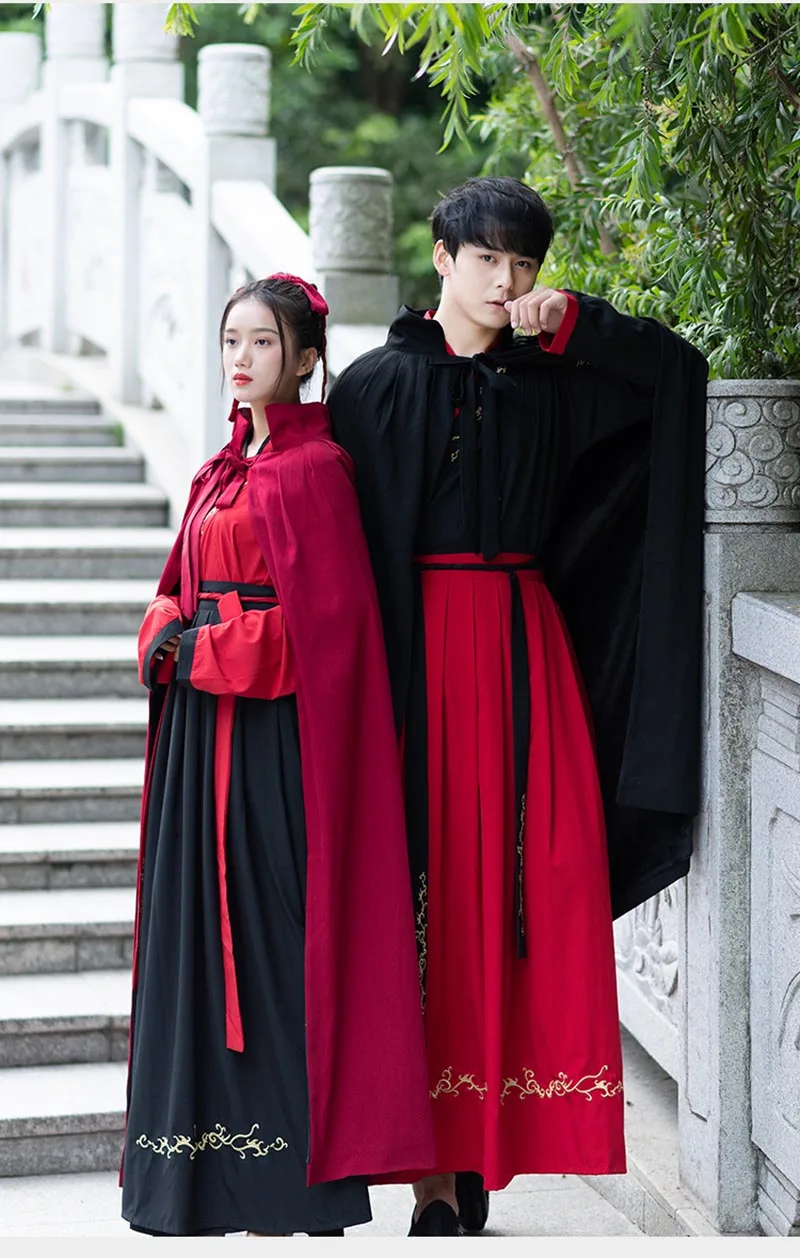 

Couples Hanfu Cape Cloak Chinese Ancient Winter Thickness Black Red Velvet Cape Cloak Adult Christmas Costume For Men&Women