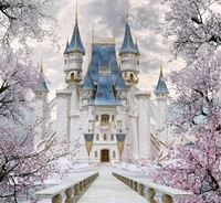 photography backdrops cinderella fantasy fairy blue castle cherry blossoms tree computer print children kids photo background