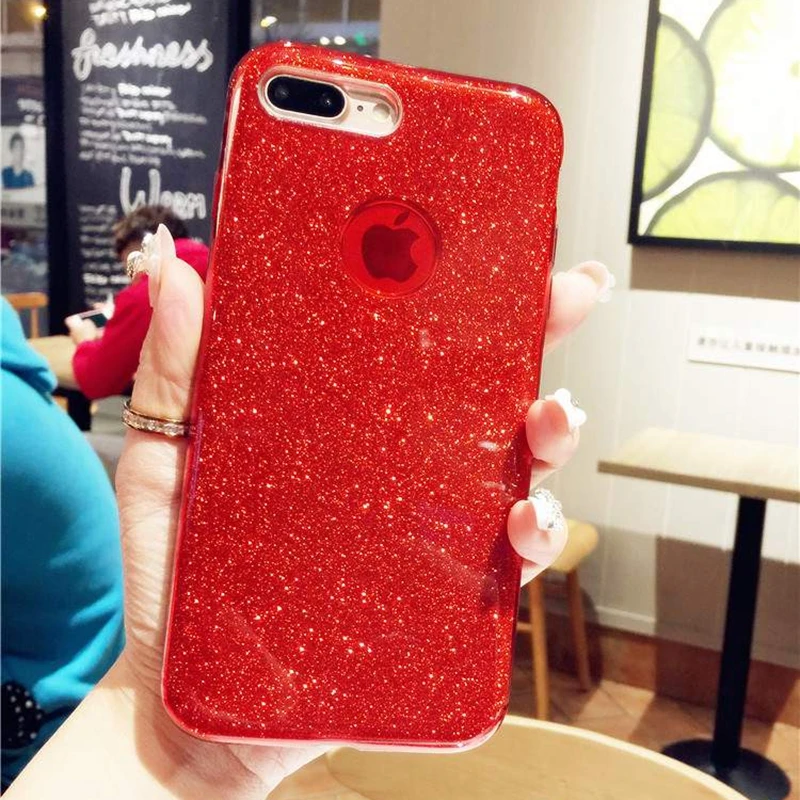 Чехол из поликарбоната+ ТПУ+ Блеск Блестящий Футляр для iphone 11 Pro XS макс 7 8, 6, 6S Plus, X XR 3 Слои Bling милый мягкий силиконовый чехол