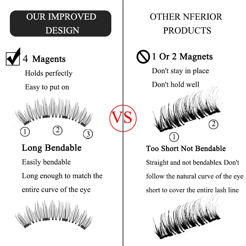 Набор Магнитных ресниц 6D 4 пары Многоразовые Накладные ресницы натуральные