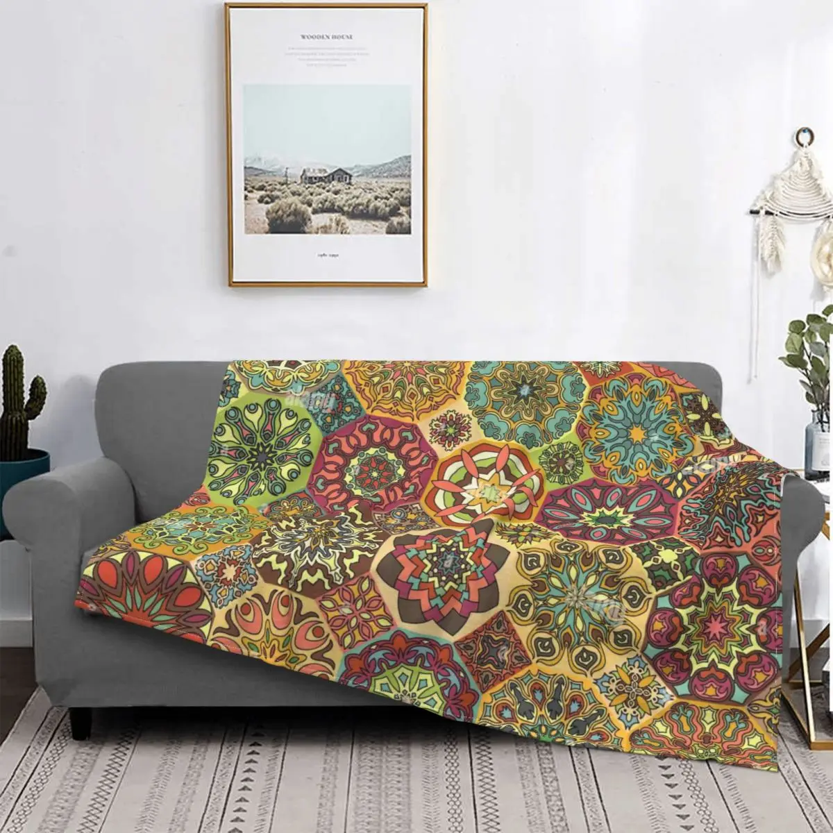 

Manta fina de lana de Coral para dormitorio, manta decorativa de estilo bohemio, moderna, supersuave, para primavera y otoño
