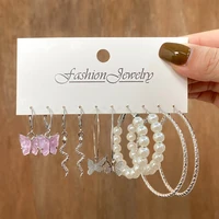 2021 trendy gold silver color butterfly hoop earrings set for women snake pearl resin hoop earrings brincos party jewelry gifts