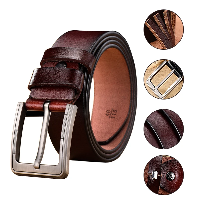 Ремень мужской из натуральной воловьей кожи с классической винтажной пряжкой