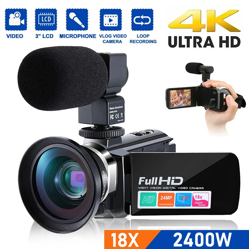 Цифровая видеокамера 2400W1080P 18X зум ночное видение DV с микрофоном широкоугольный