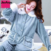 autumn winter warm pajamas womens flannel long sleeved trousers pijamas two piece suit 2021 new nightie casual home wear set