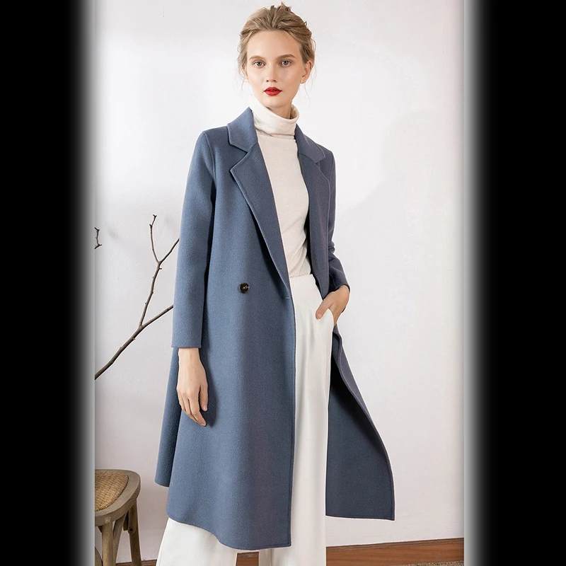 Elifashion Осеннее и зимнее двустороннее шерстяное пальто женское средней длины