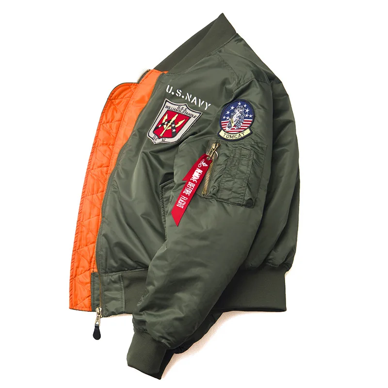 Winter top gun retro bomber jacket air force men and women couple coat badge locomotive tide brand army green cotton clothing