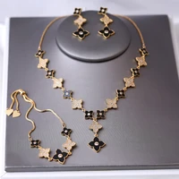 new fashion cubic zirconia four leaf clover bracelet necklace three piece set female jewelry classic fashion jewelry