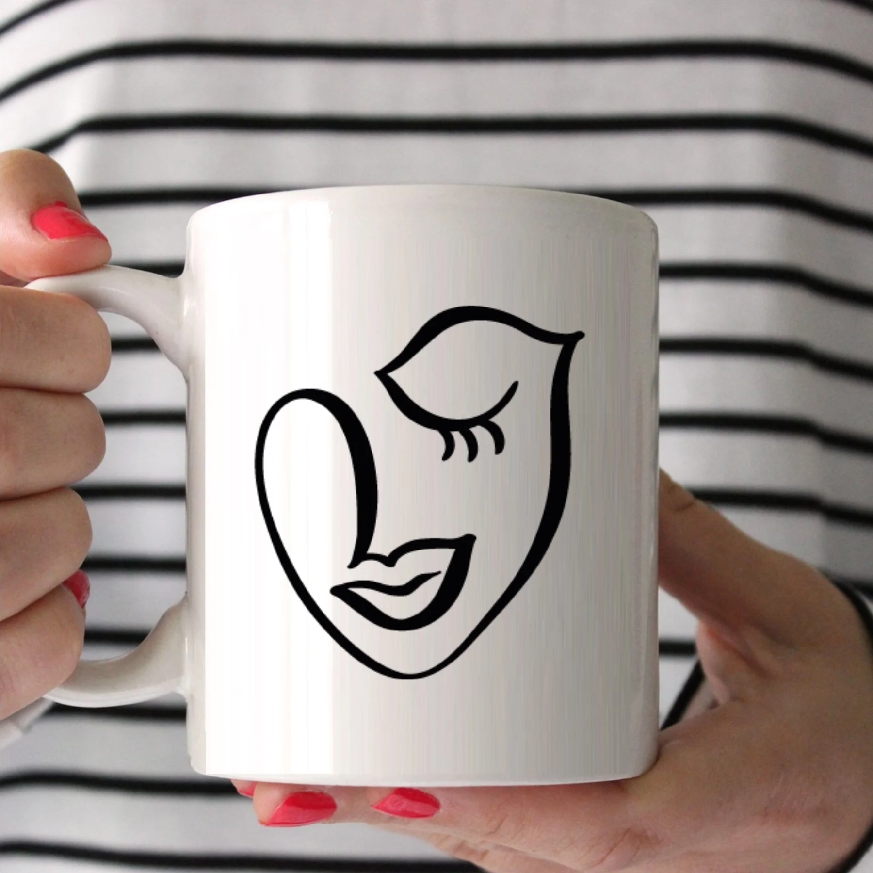 

Special Design Abstract Faces White Mug Cup-3