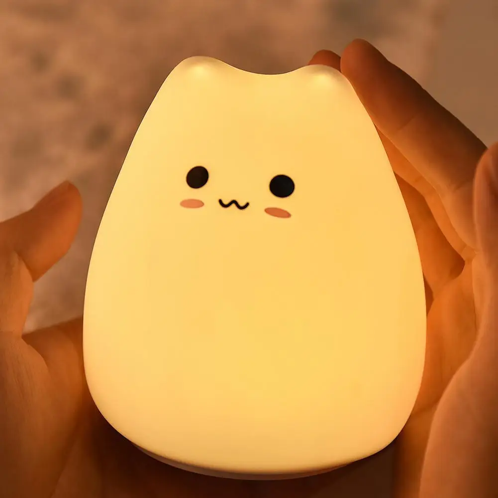 

LED Night Lamp Touch Sensor Cat Silicone Animal Light Colorful Child Holiday Gift Sleeping Bedroom Desktop Decor Lamp