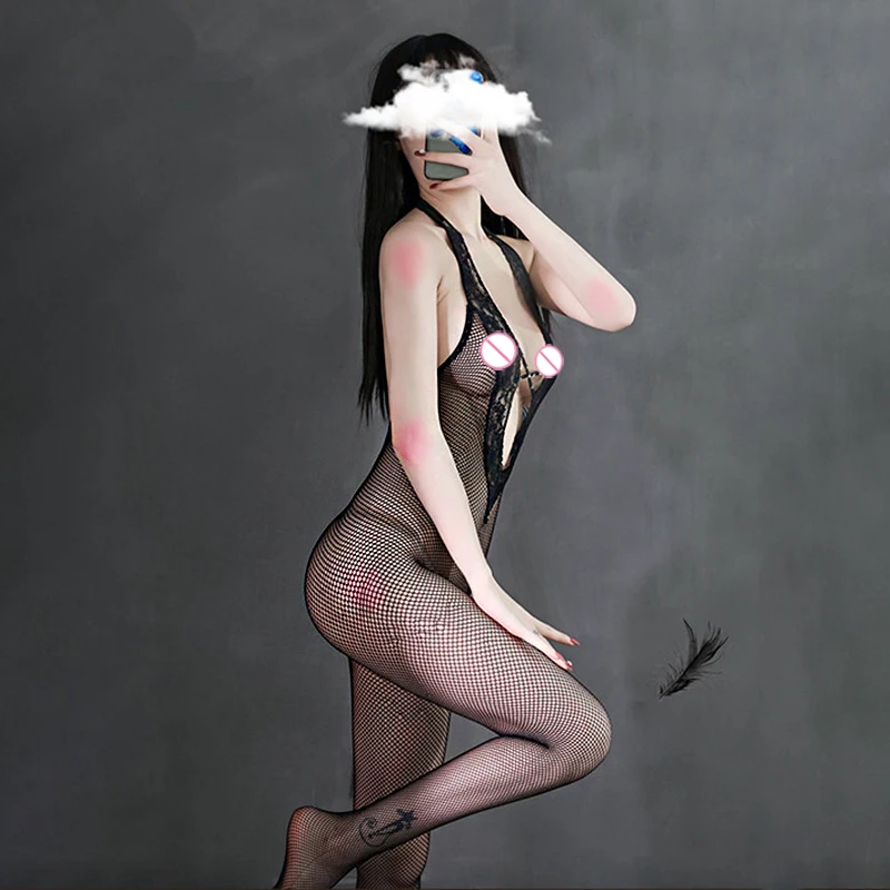 

Dark perfume Ladies Sexy Costume Siamese Stockings Suit Coquettish Exposed Temptation Erotic Black Silk Nylon Average Size