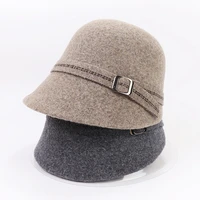 new autumn and winter womens wool hat retro fashion button solid color hat woolen warm casual equestrian hat