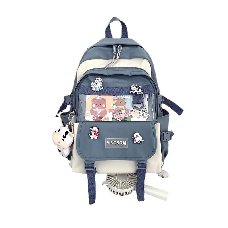 Harajuku ulzzang Schoolbag Female Korean ins Japanese Lovely Contrast High School Pupils Large Capacity Backpack.