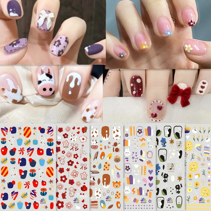 Camouflage color contrast graffiti nail stick small Zou Ju nail stick flower sweet taro purple nail send you a little red flower