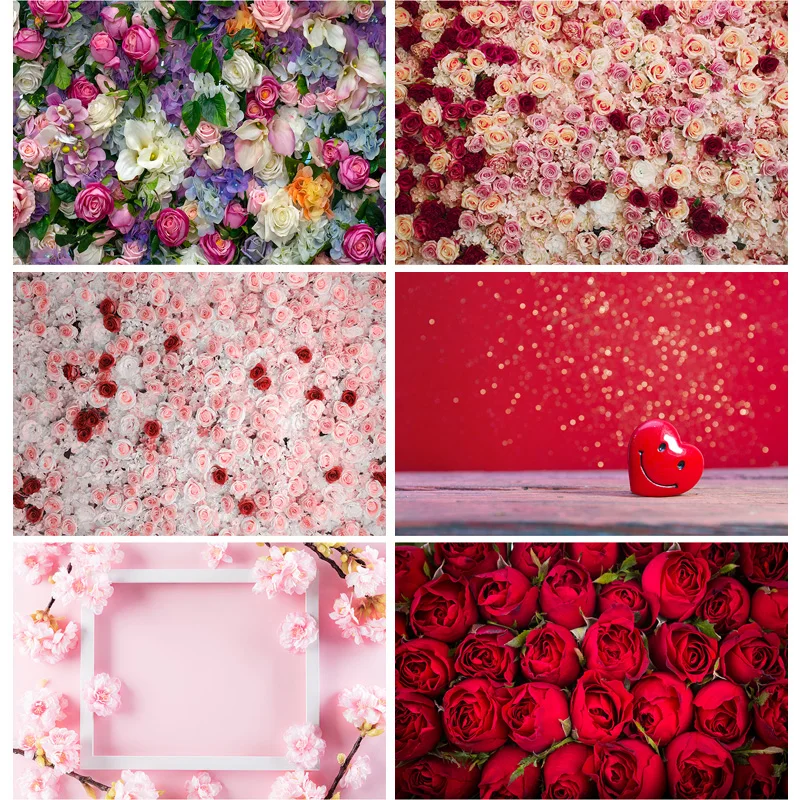 

SHENGYONGBAO Valentine's Day Photography Backdrops Wooden Board Flower Party Backgrounds Birthday Decor Photo Backdrop QMH-02