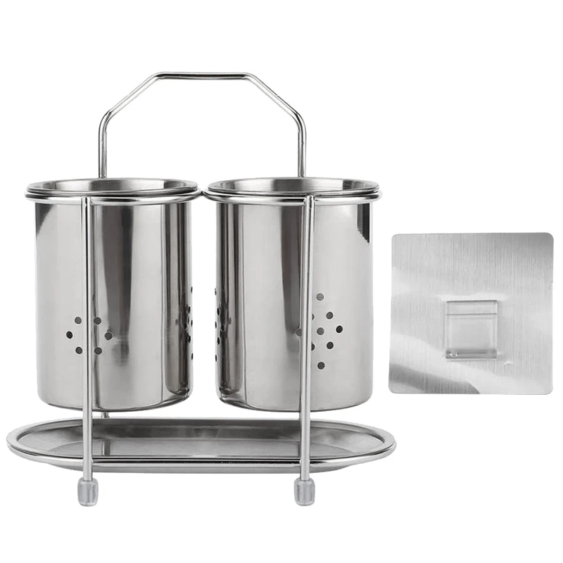 

304 Stainless Steel Chopstick Holder Chopstick Cage Punch-Free Tableware Cutlery Straw Storage Box Drain Rack