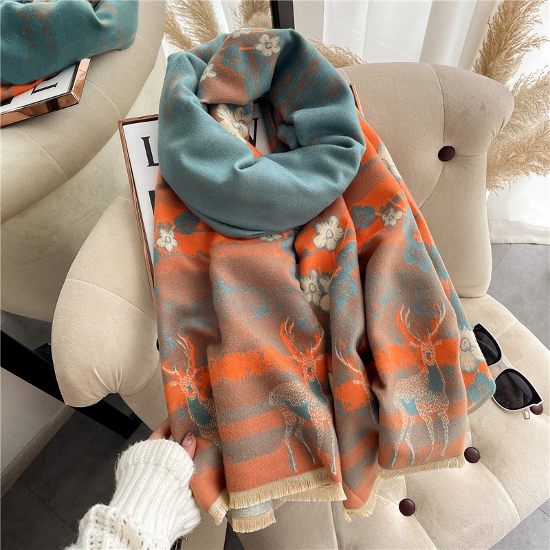 

Luxury New Design Women Winter Scarf Hijab Print Thick Cashmere Pashmina Blanket Shawl Wraps Female Headkerchief Bufanda Foulard