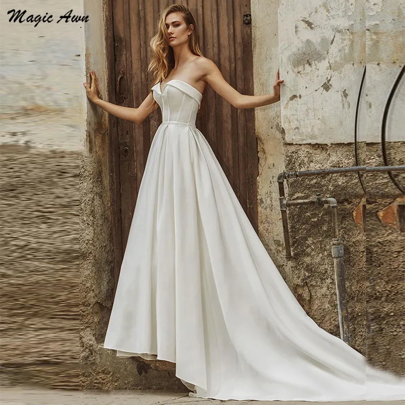 

Женское свадебное платье с карманами Magic Awn, элегантное ТРАПЕЦИЕВИДНОЕ простое платье без рукавов для свадебной вечеринки, индивидуальный пошив