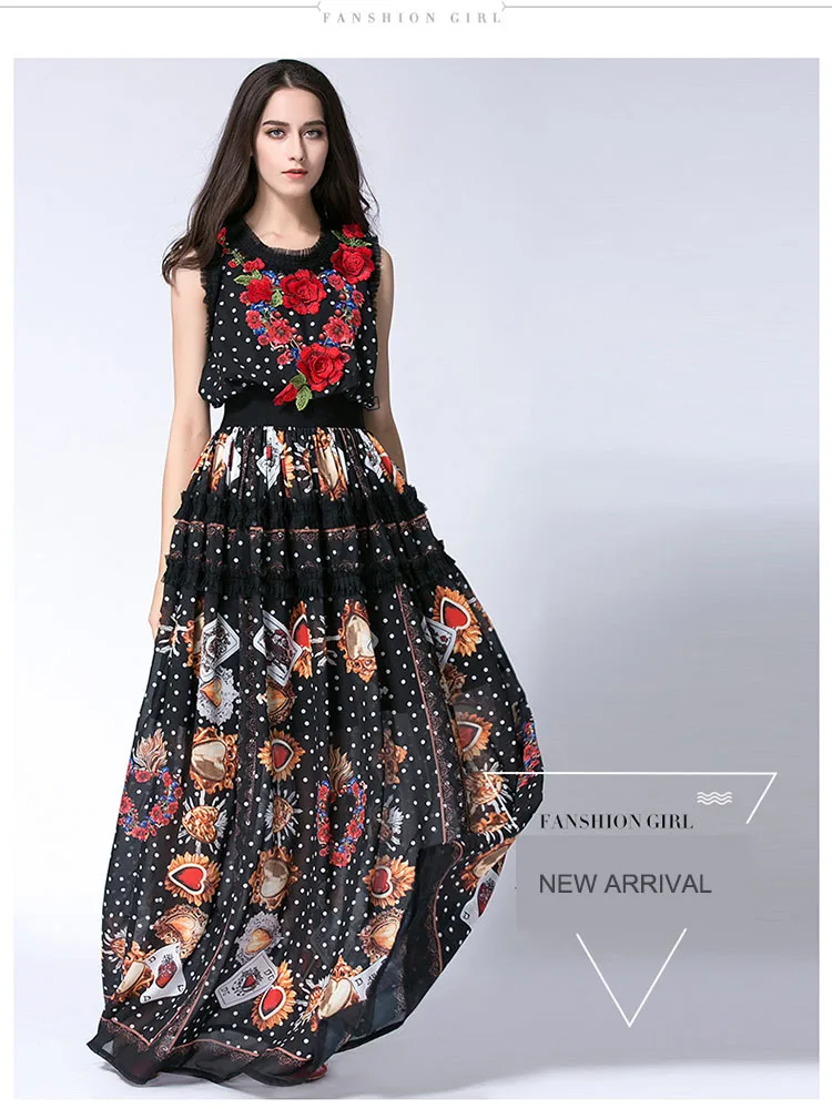 Женское платье с принтом JUNLINNA длинное вечернее без рукавов и круглым вырезом