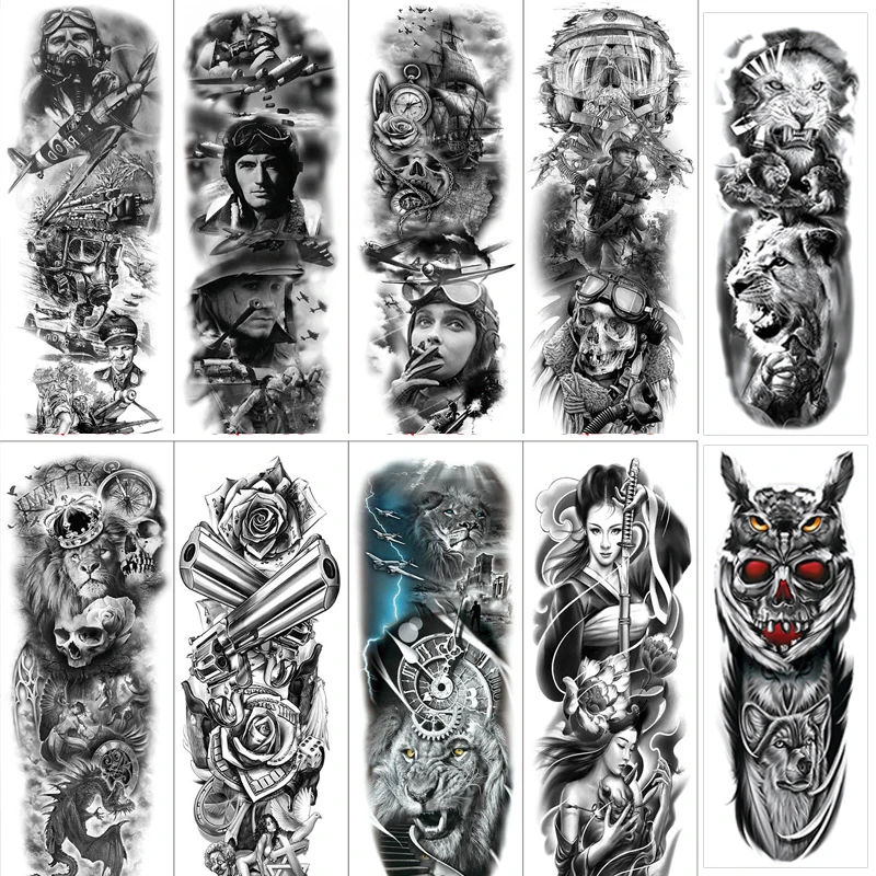 Временные фальшивые татуировки китайские рукава с драконом лиса рыба Китайские