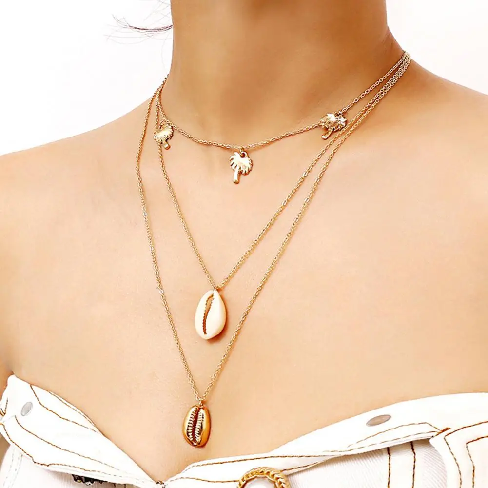 

Bohemia Women Multilayer Palm Tree Shell Long Pendant Clavicle Chain Fashion Necklace Jewelry New