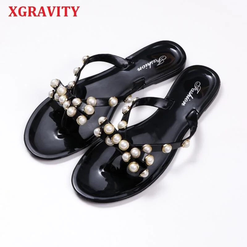 XGRAVITY Butterfly Knot Jelly Shoes Beach Ladies Fashion Summer Pearl Outdoor Flip Flops Woman Slippers Girl Sandals B053 | Обувь