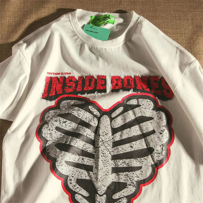 Summer Goth Female Tee Aesthetic Loose men and womenT-shirt Punk Dark Skeleton Streetwear gothic Top T-shirts Harajuku Clothes | Женская