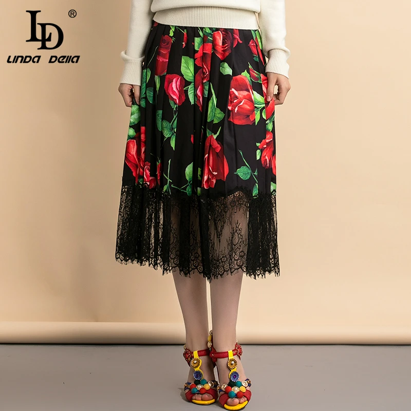 LD LINDA делла модная дизайнерская летняя юбка миди Женская ампир талия Винтаж Роза
