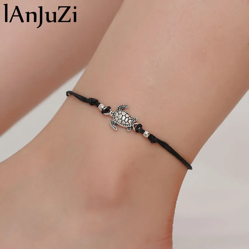 Простой однослойный морской Черепаха Кулон ножной браслет в богемном стиле ручной работы винтажная