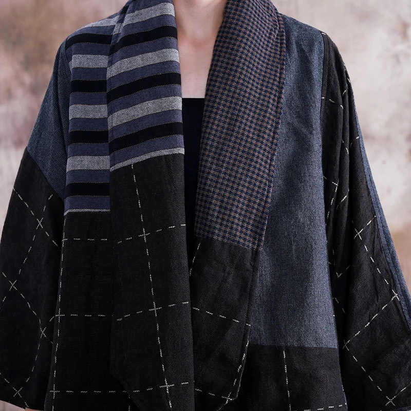 Женское ассиметричное пальто Johnature длинное большого размера с отложным