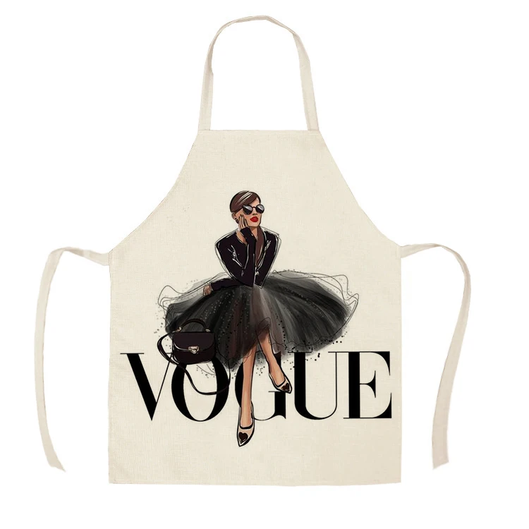 WQ130001 1 шт. Кухонный Фартук Vogue для девочек, красивые модные фартуки с принтом без рукавов из хлопка и льна для мужчин и женщин, инструменты для уборки дома 55*68 см - Цвет: WQ130001