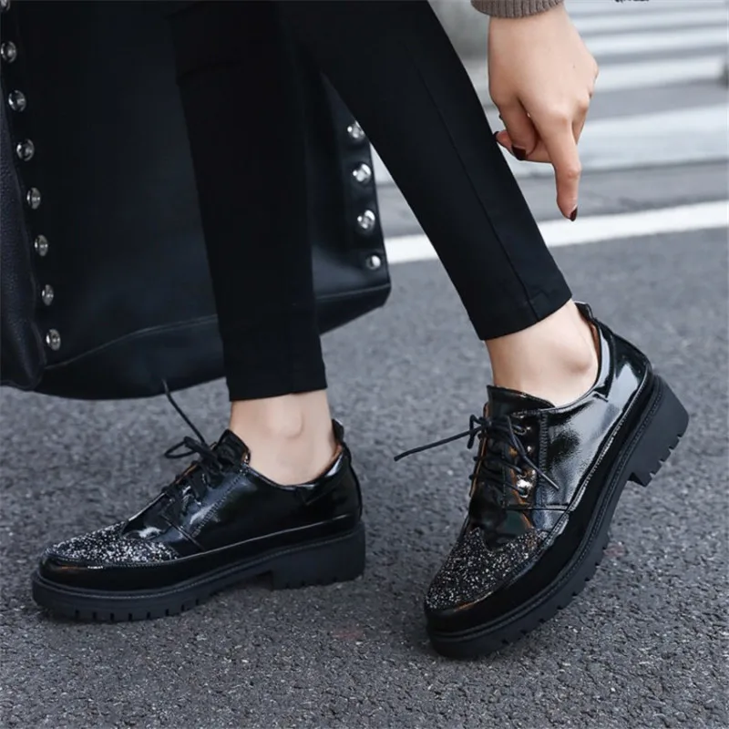 Новинка 2020 Британские женские оксфорды PXELENA лакированная кожа блестящие на