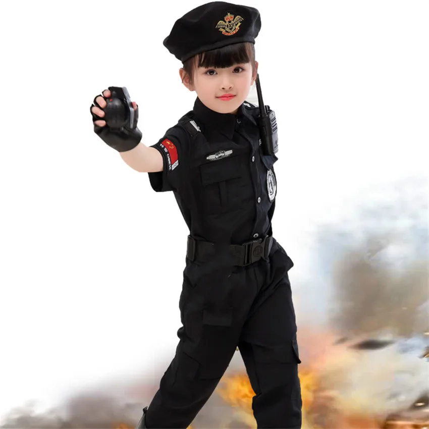 

Kids Special Policeman Uniforms Boys Halloween Carnival Party Cosplay Police Costumes 110-160 Boy Girl Army Policemen Clothing