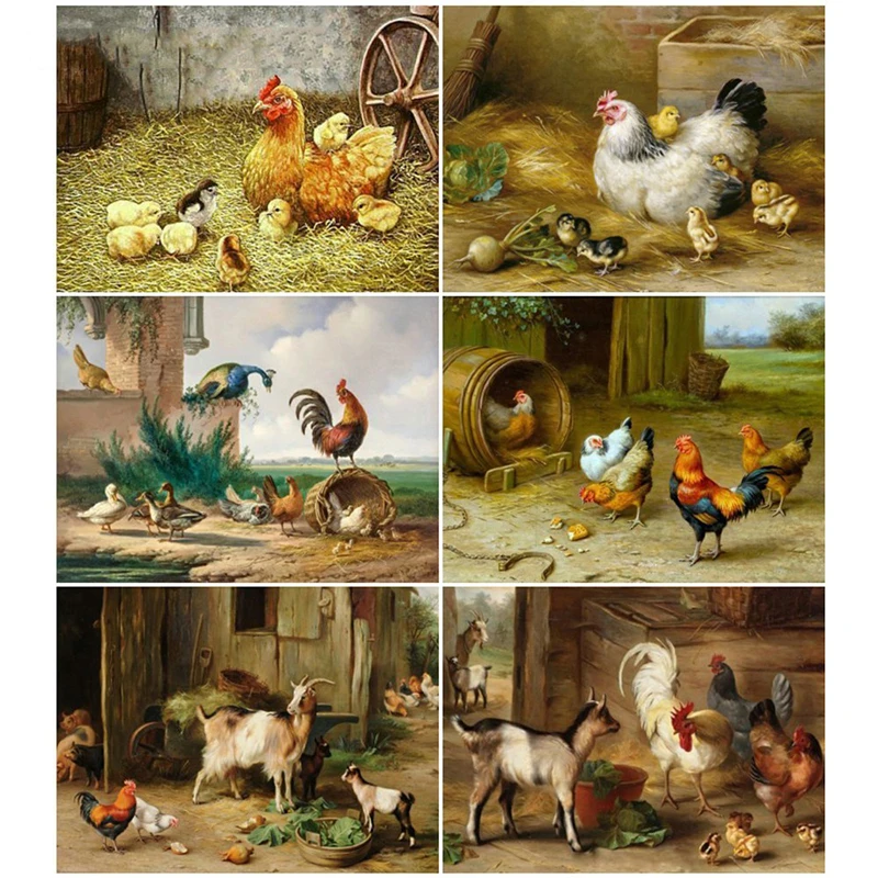 Diamond Painting Full Round Chicken Mosaic Poultry Cross Stitch Embroidery Courtyard Home Decoration | Дом и сад