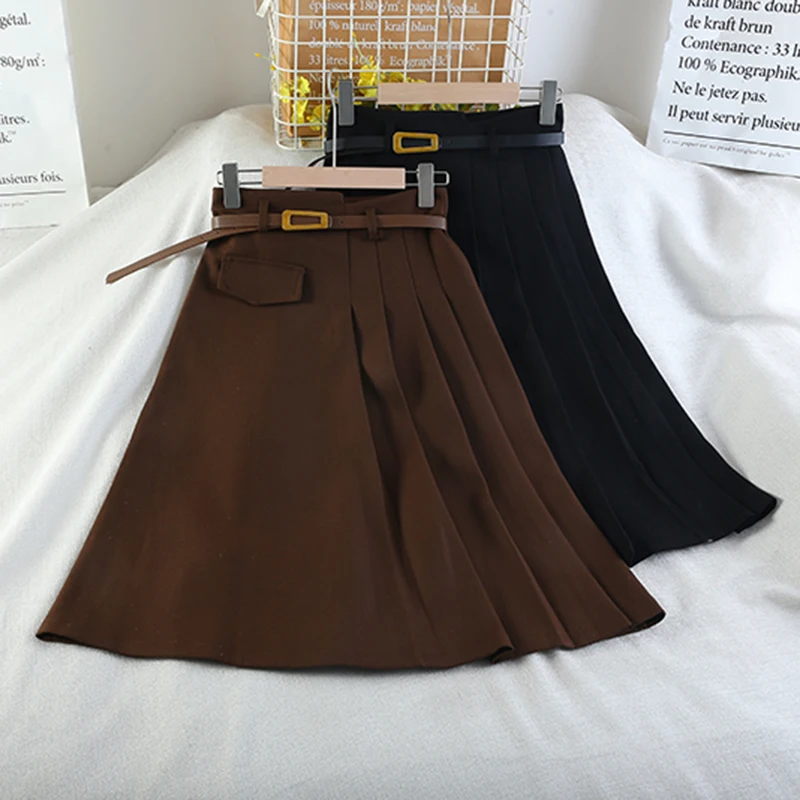 

Плиссированные юбки из ткани 8510, длинные юбки с тонкой высокой талией, дизайн новой коллекции 2021, осенне-зимняя нишевая юбка с надписью