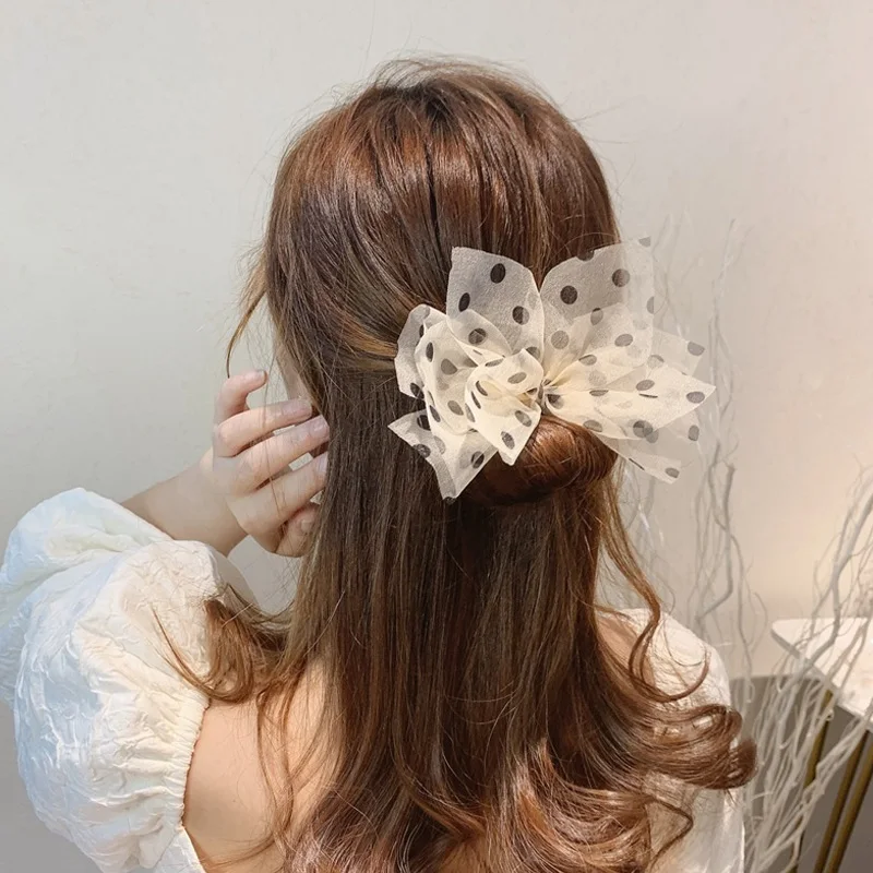 

New Women Elegant dot Bow Chiffon Bun Maruko Hairstyles Making Long Tools Sweet Headband Hairbands Fashion Hair Accessories