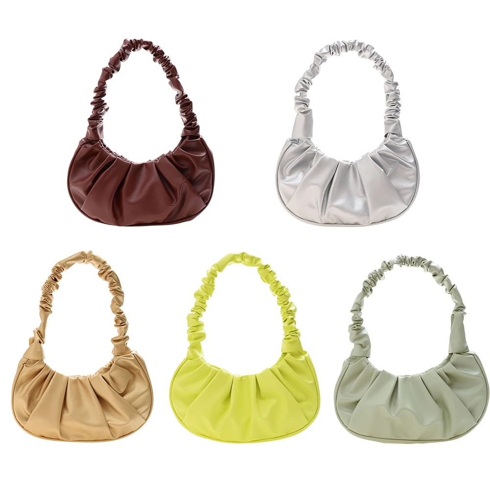 Модная женская сумка, плиссированная однотонная сумка через плечо для женщин, повседневная женская маленькая искусственная кожа