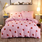 Двухсторонний Комплект постельного белья в клетку, Королевский Комплект постельного белья розового цвета с клубничным рисунком, двуспальная односпальная кровать, пододеяльник, простыня, наволочка