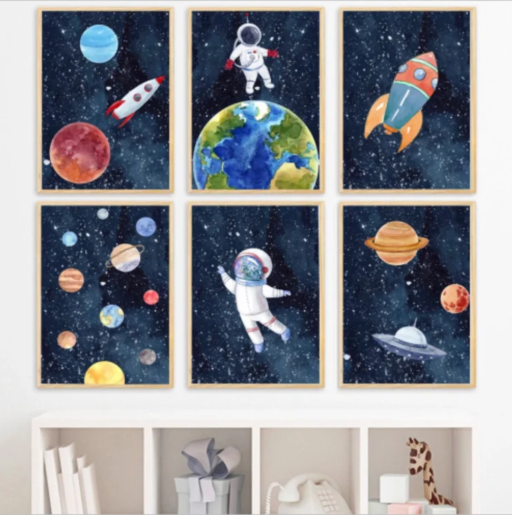 

Space Astronaut Planet Rocket Earth UFO Nursery Wall Art Canvas Painting Posters And Prints Wall Pictures Baby Kids Room Decor