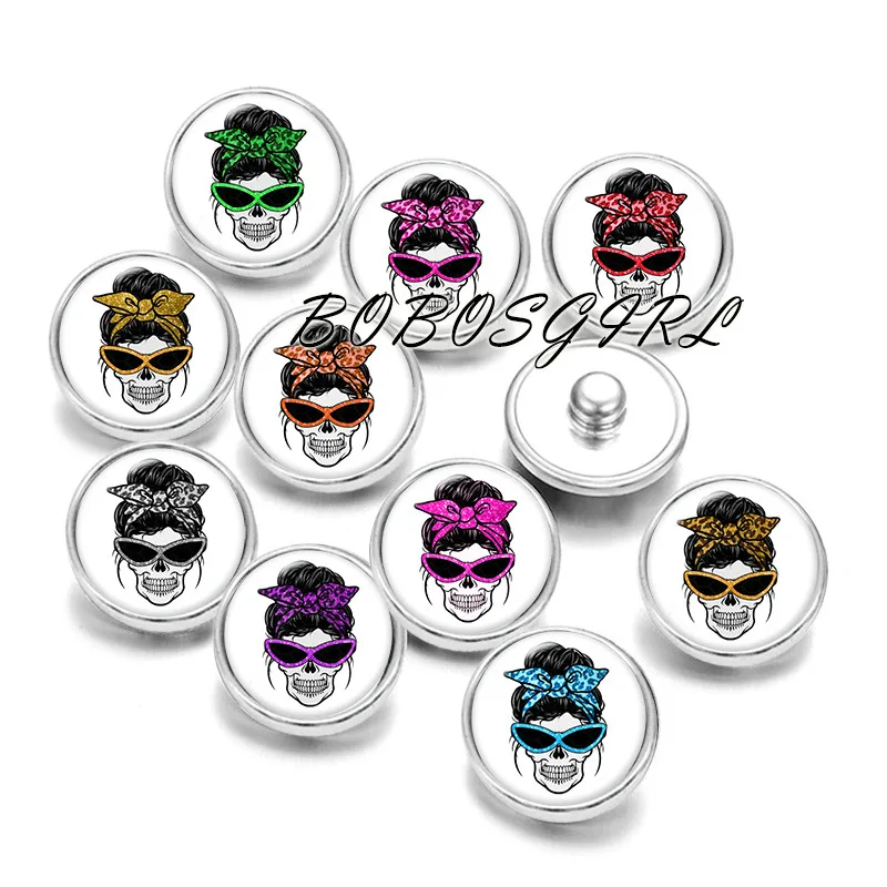 

MOM Skull 12mm/18mm/20mm/25mm/30mm Round Glass Cabochon Snap buttons P5540