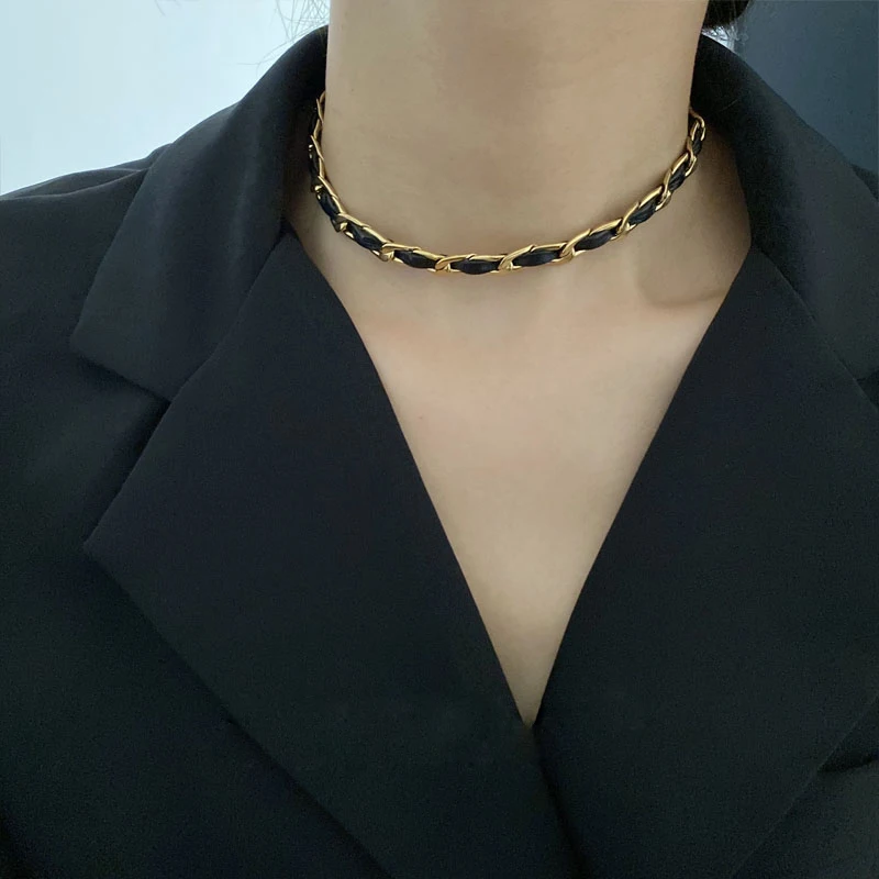 Цепочка-чокер из титановой стали женская ошейник в готическом стиле ювелирное