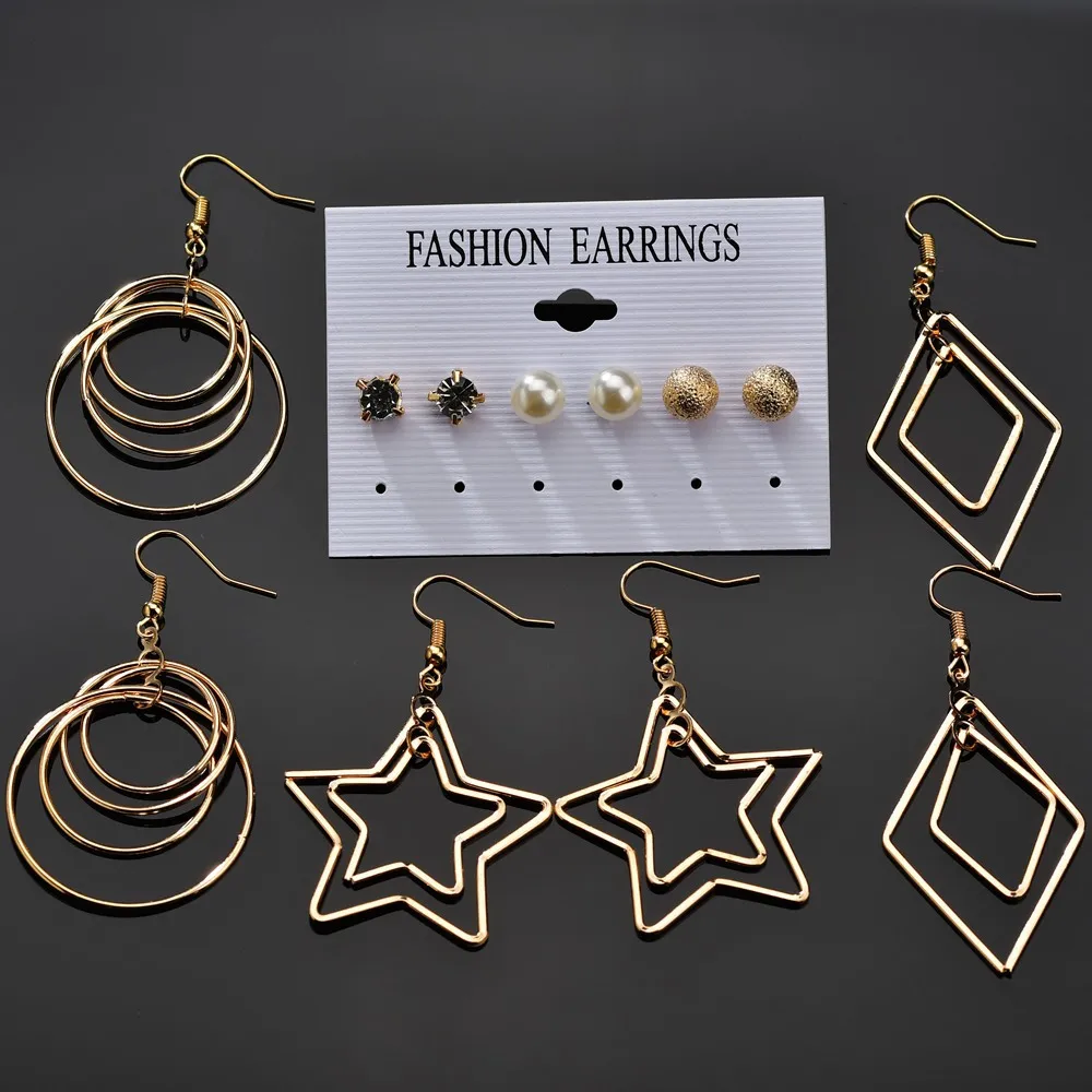 Абая 6 пар преувеличенные полые геометрические круглые квадратные звезды жемчуг