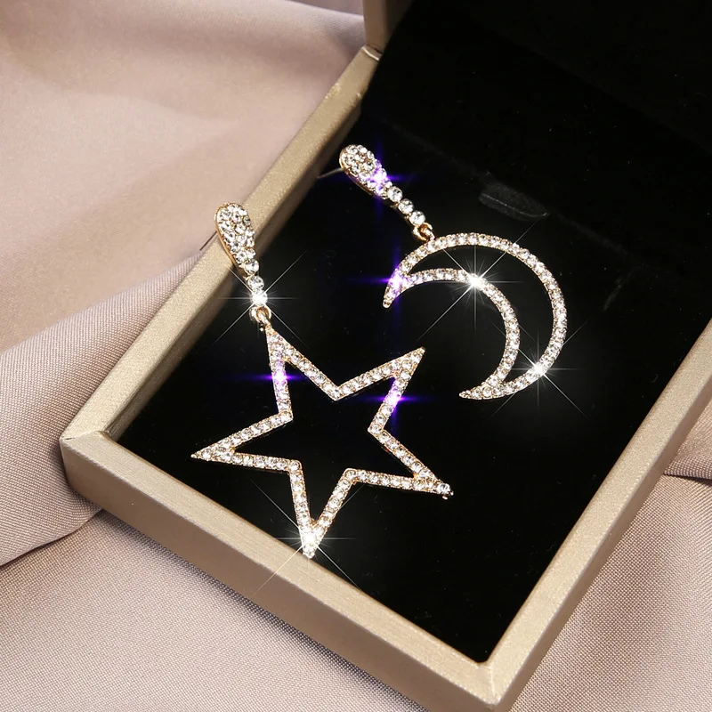 

2020 Crystal Drop Earrings Luxury Shining Gold Silver Color Round Rhinestone Dangle Earrings for Women Wedding Party Jewelry