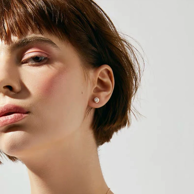 Минималистичные брендовые серьги Yhpup из розового золота 585 пробы с блестящим