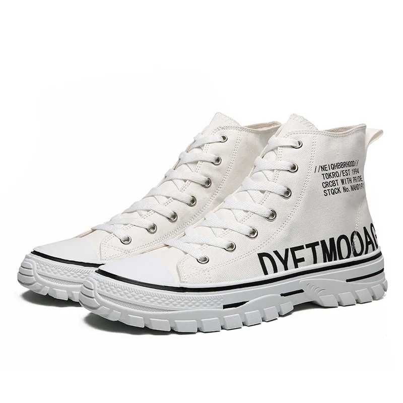 Мужские парусиновые кроссовки с высоким берцем легкие дышащие на плоской