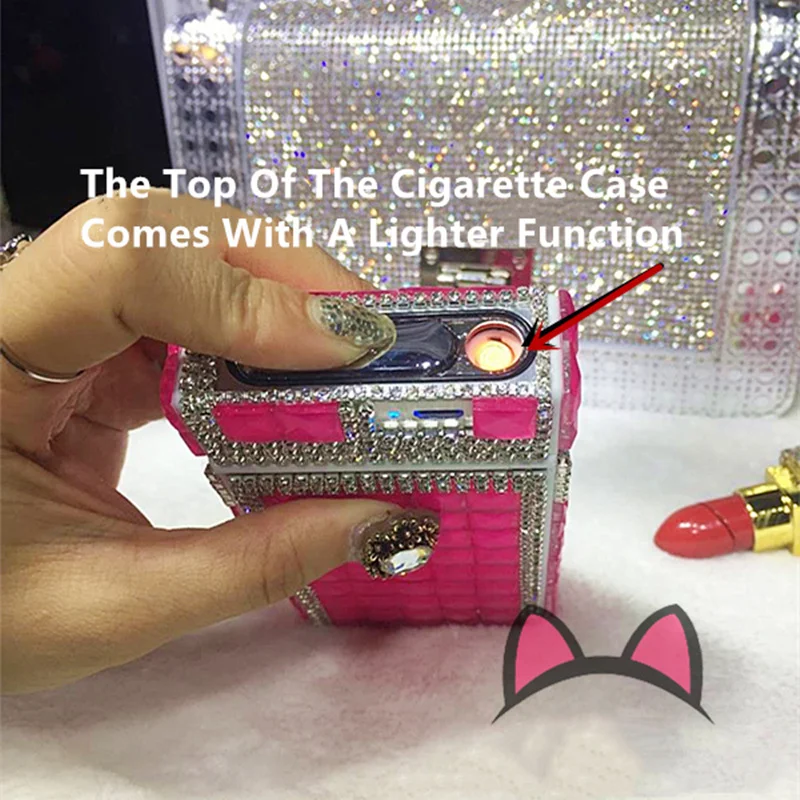 Полностью Алмазный чехол для телефона USB зарядка зажигалка 20 тонких сигарет